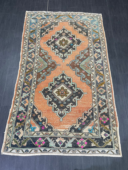 Vintage Rug 4 x 6.5 Handmade Wool Rug Muted Vintage Oushak Rug Wool Oriental Rug Hand Made Rugs Vintage Turkish Rug Muted Persian Wool Rug