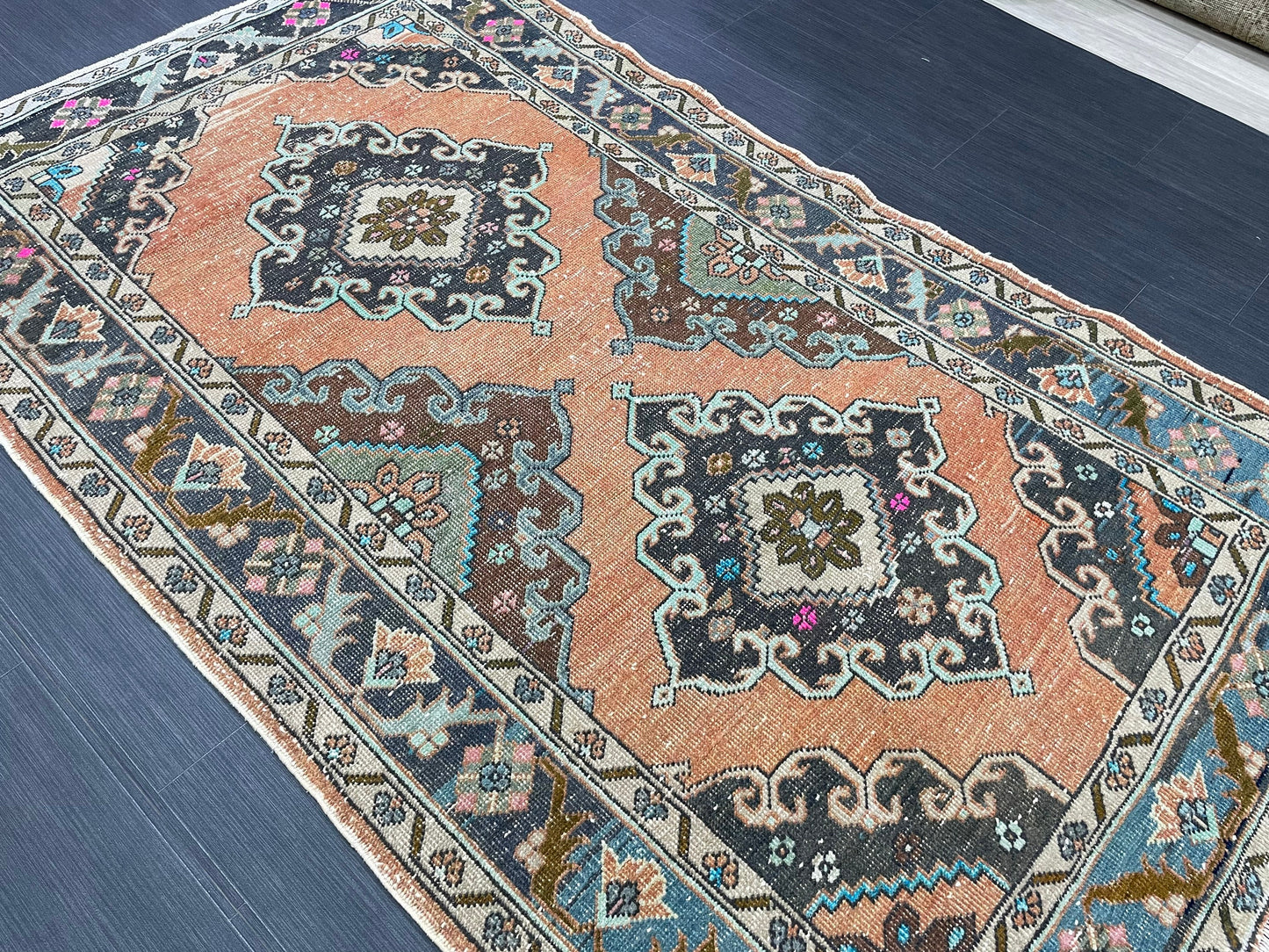 Vintage Rug 4 x 6.5 Handmade Wool Rug Muted Vintage Oushak Rug Wool Oriental Rug Hand Made Rugs Vintage Turkish Rug Muted Persian Wool Rug