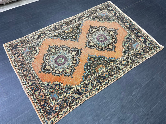 Vintage Turkish Rug 4.2 x 6.5 Handmade Wool Rug Muted Vintage Oushak Rug Wool Oriental Rug Hand Made Rug Vintage Rug Muted Persian Wool Rug