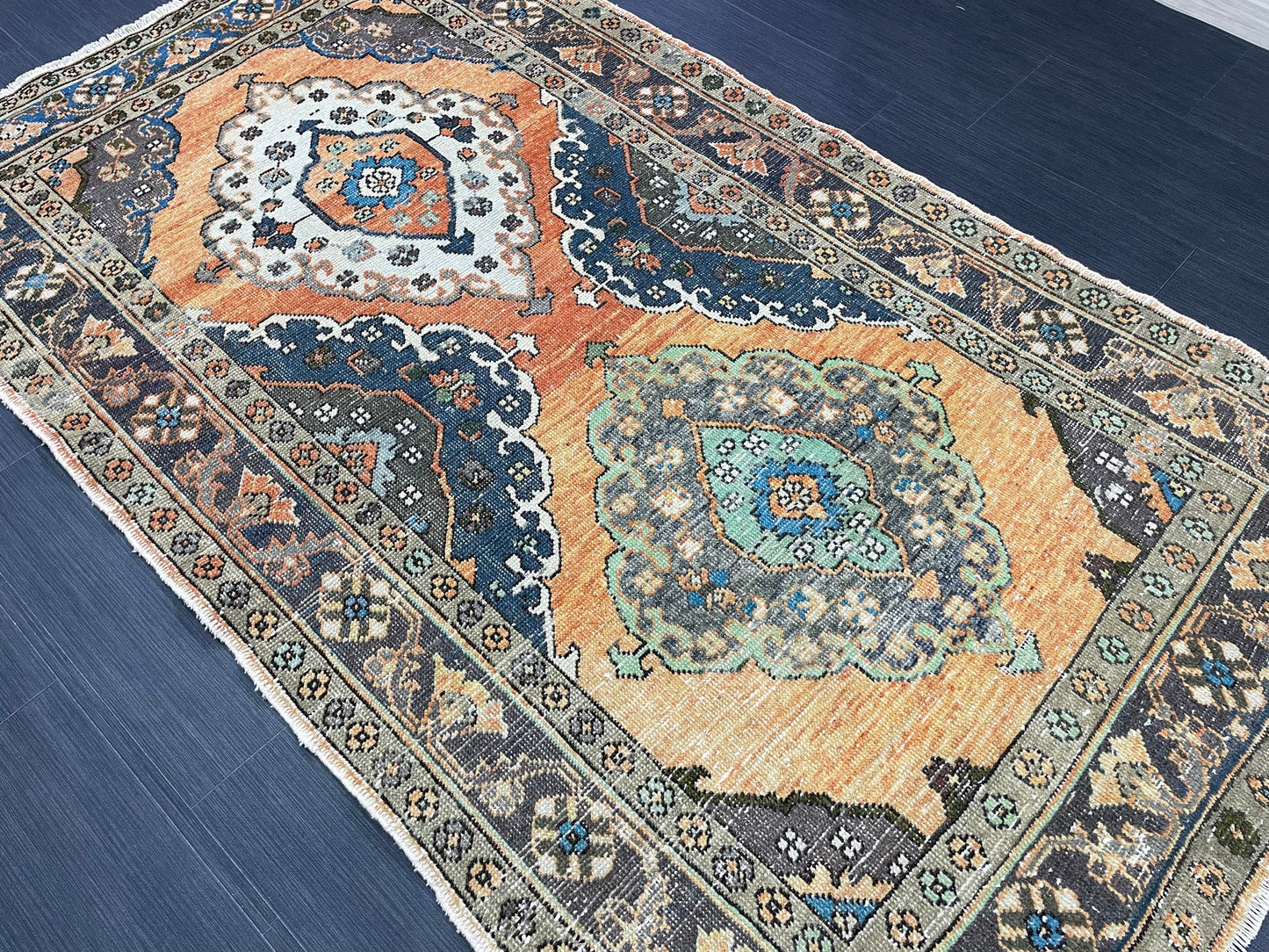Vintage Turkish Rug 3.8 x 6.5 Handmade Wool Rug Muted Vintage Oushak Rug Wool Oriental Rug Hand Made Rug Vintage Rug Muted Persian Wool Rug