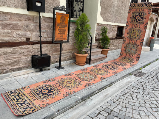 Long Vintage Runner TURKISH Runner Rug 2.6 x 21 Handmade Runner Rug XL Oriental Runner Rug Staircase Hand Knotted Runner rug