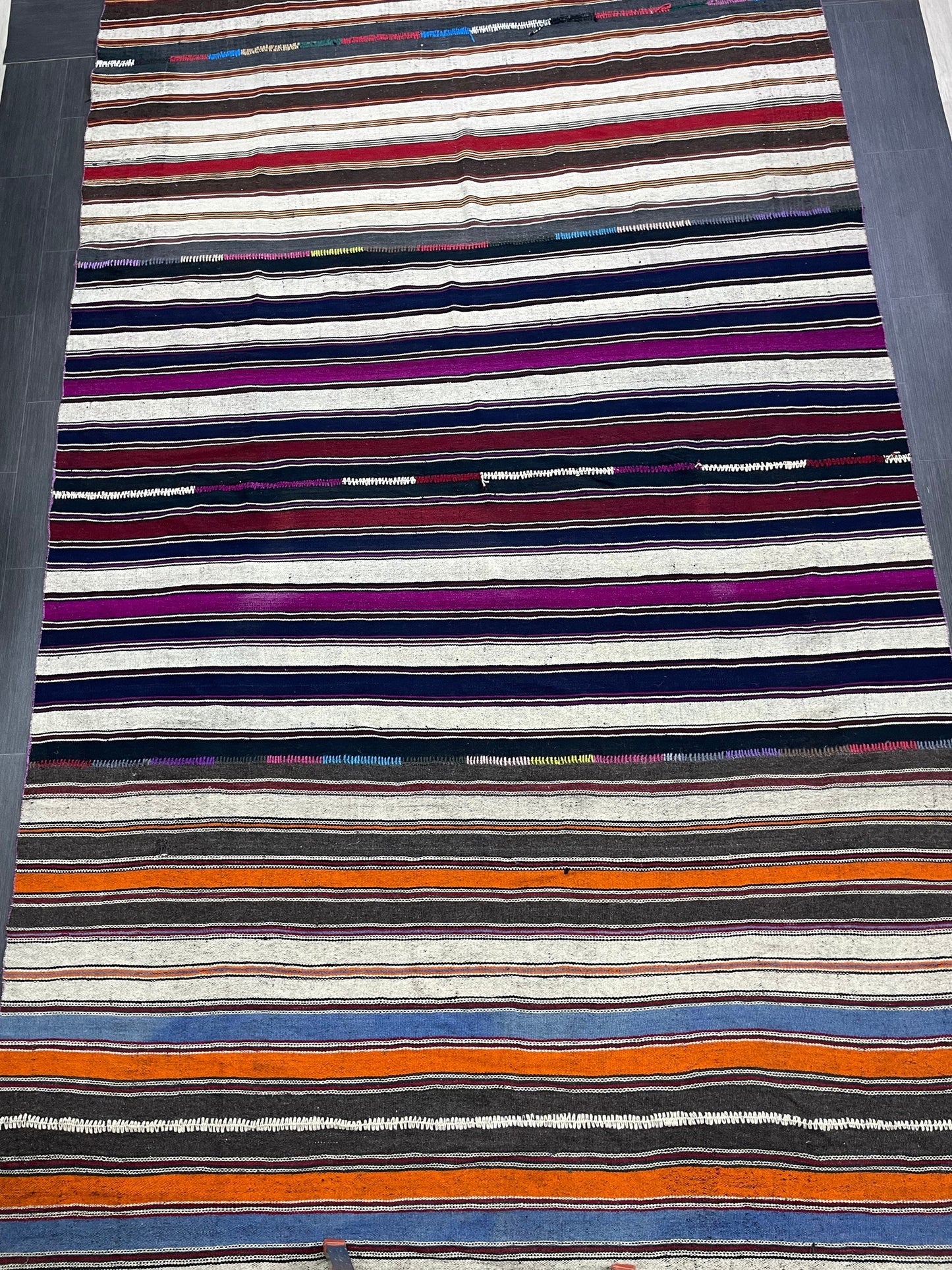 7.5 x 15.4  Vintage Flat woven Rug, Turkish Rug Handmade Flatweave Carpet , Stripped Flatweaving, Rustic Rug, Farmhouse Rug, Oushak Rug