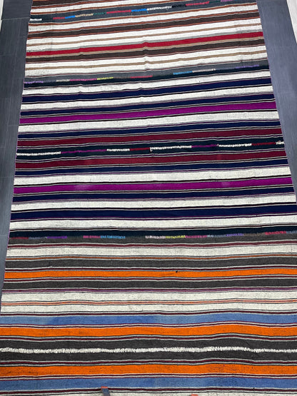 7.5 x 15.4  Vintage Flat woven Rug, Turkish Rug Handmade Flatweave Carpet , Stripped Flatweaving, Rustic Rug, Farmhouse Rug, Oushak Rug