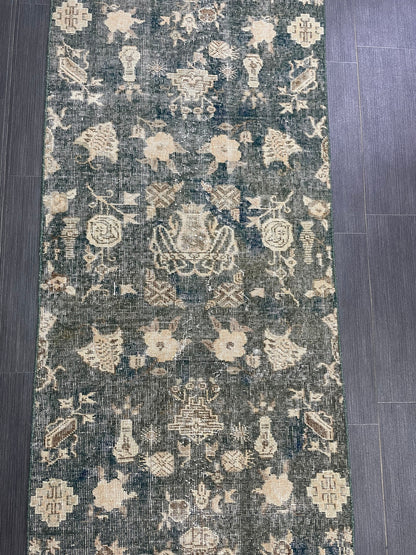 Vintage Runner Rug 2.5 x 7 Turkish Runner Rug Varigated  Brown Vintage Runner Rug Hallway Runner Rug Kitchen Runner Rug Wool Runner