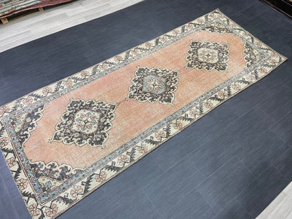 Hand Knotted Runner 4 x 10.4 Turkish Runner Rug Vintage Runner Rug Hallway Runner Rug Kitchen Runner Rug Wool Runner Rug Wool Nomad Rug