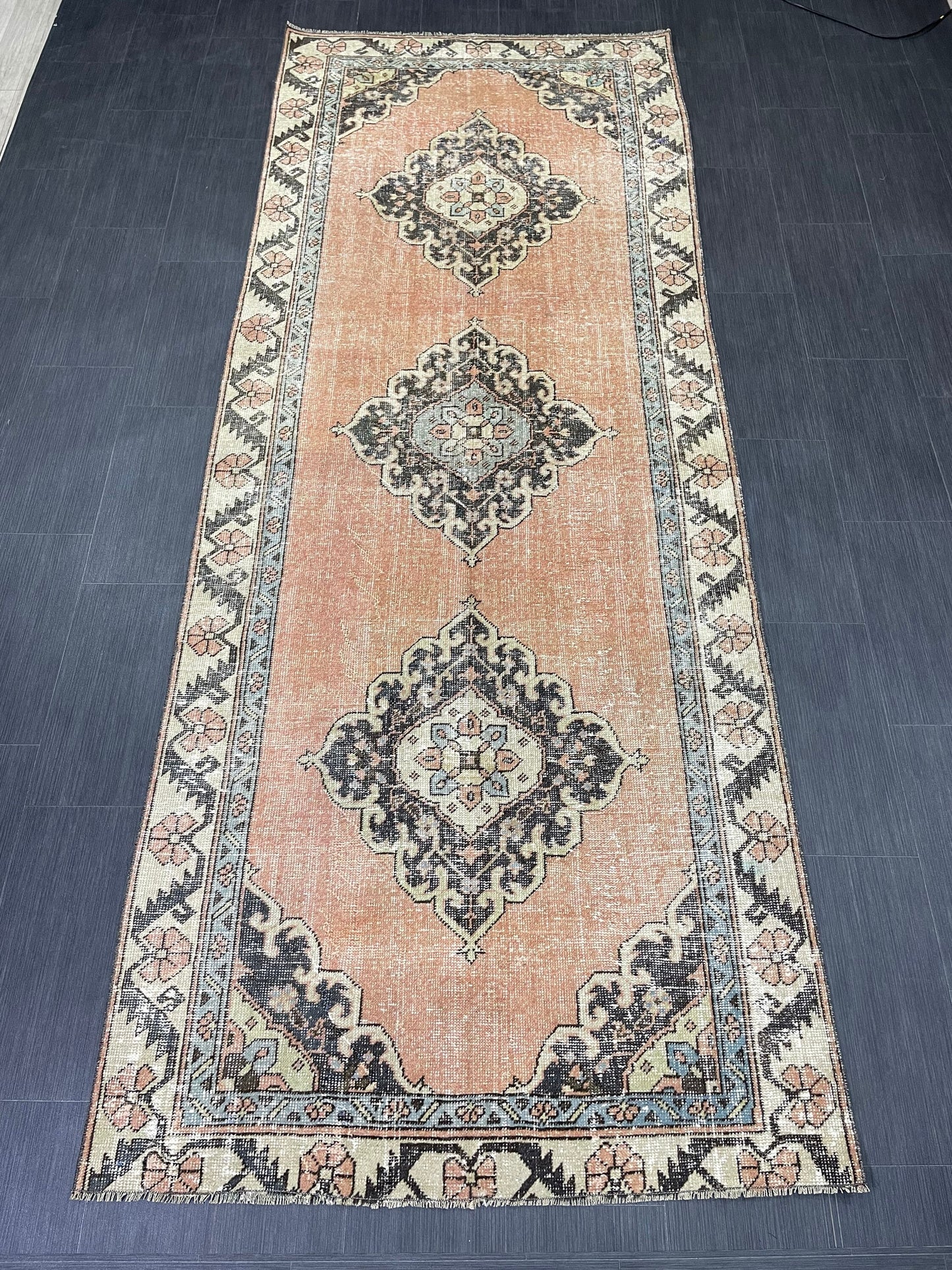 Hand Knotted Runner 4 x 10.4 Turkish Runner Rug Vintage Runner Rug Hallway Runner Rug Kitchen Runner Rug Wool Runner Rug Wool Nomad Rug