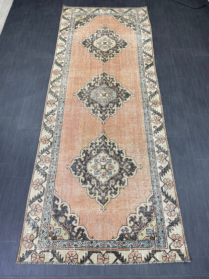 Hand Knotted Runner 4 x 10.4 Turkish Runner Rug Vintage Runner Rug Hallway Runner Rug Kitchen Runner Rug Wool Runner Rug Wool Nomad Rug