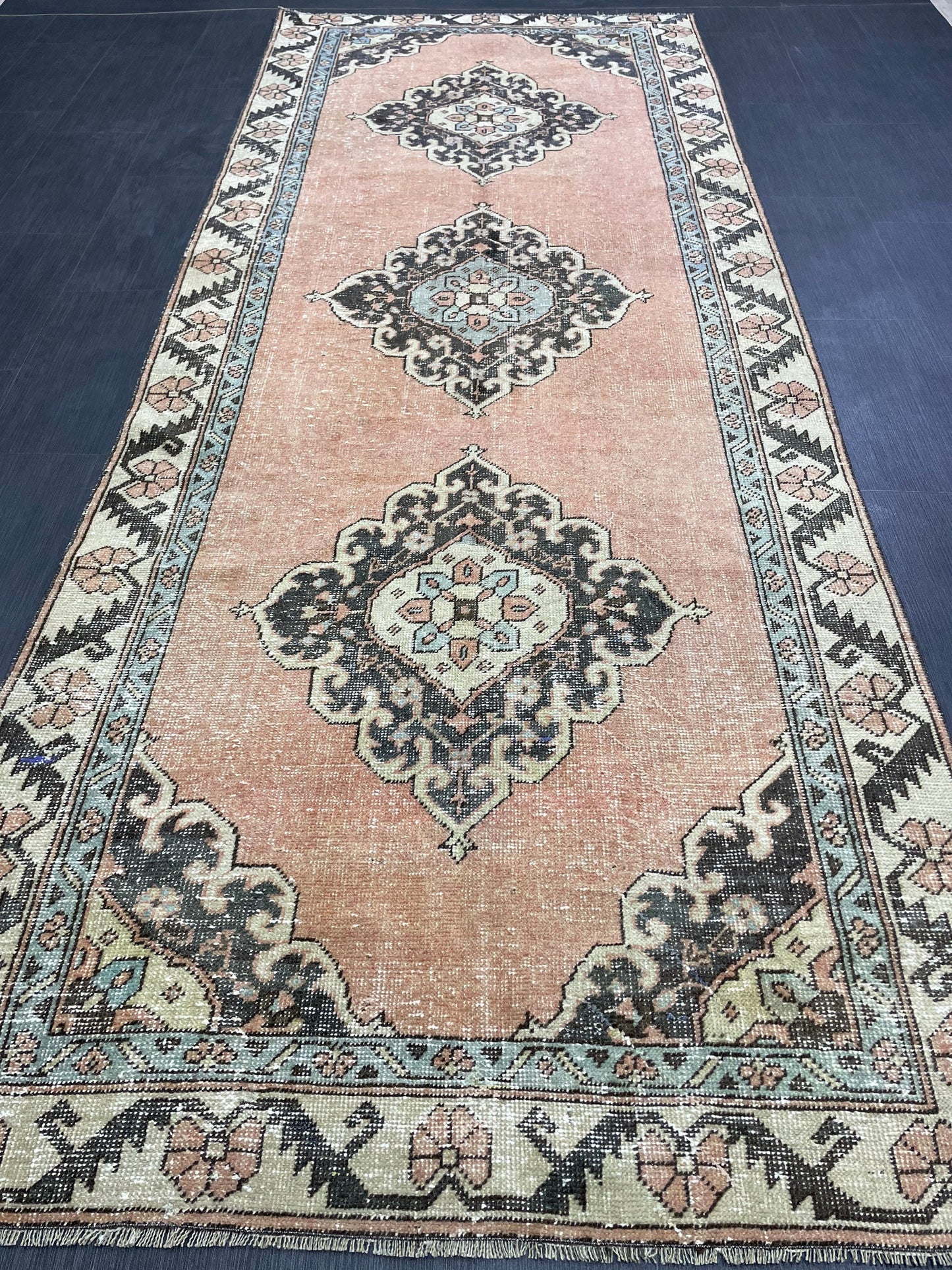 Hand Knotted Runner 4 x 10.4 Turkish Runner Rug Vintage Runner Rug Hallway Runner Rug Kitchen Runner Rug Wool Runner Rug Wool Nomad Rug