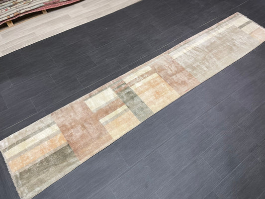 Hand Knotted Runner Rug 2 x 10.9 Modern     Oushak Runner Rug Turkish Runner Rug Abstract Rug Hallway Runner Kitchen Runner Wool Runner