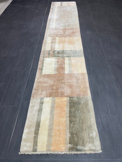 Hand Knotted Runner Rug 2 x 10.9 Modern     Oushak Runner Rug Turkish Runner Rug Abstract Rug Hallway Runner Kitchen Runner Wool Runner