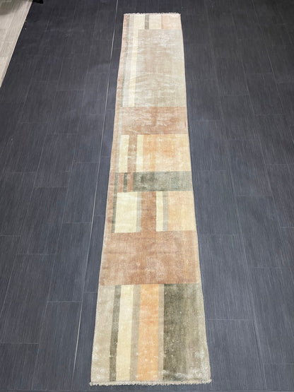 Hand Knotted Runner Rug 2 x 10.9 Modern     Oushak Runner Rug Turkish Runner Rug Abstract Rug Hallway Runner Kitchen Runner Wool Runner