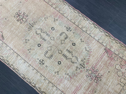 Soft Pink Vintage Turkish Rug 3.3 x 6.8 Vintage Persian Rug Muted Hand Knotted Rug Wool Oushak Rug Handmade Rugs Vintage Turkish