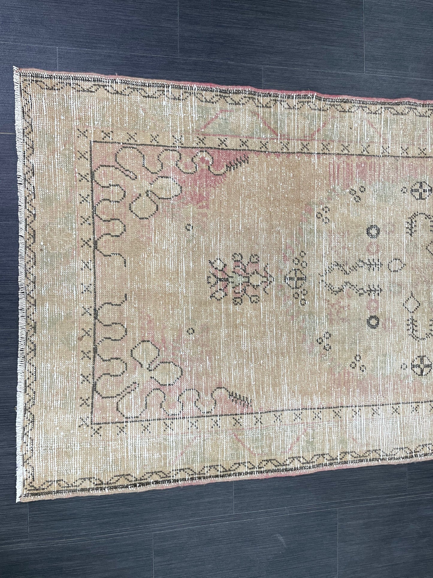 Soft Pink Vintage Turkish Rug 3.3 x 6.8 Vintage Persian Rug Muted Hand Knotted Rug Wool Oushak Rug Handmade Rugs Vintage Turkish