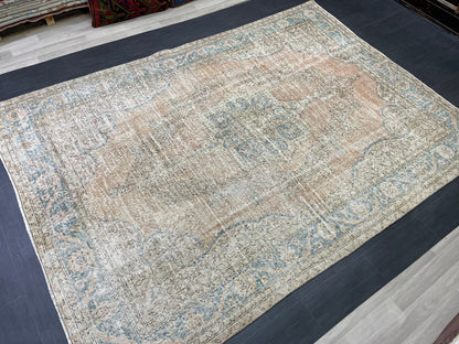 Vintage RUG Hand Knotted 7.5 x 10.6 TURKISH Rug Vintage Oushak Rug Wool Distressed Rug Handmade Rugs Vintage Turkish Rug