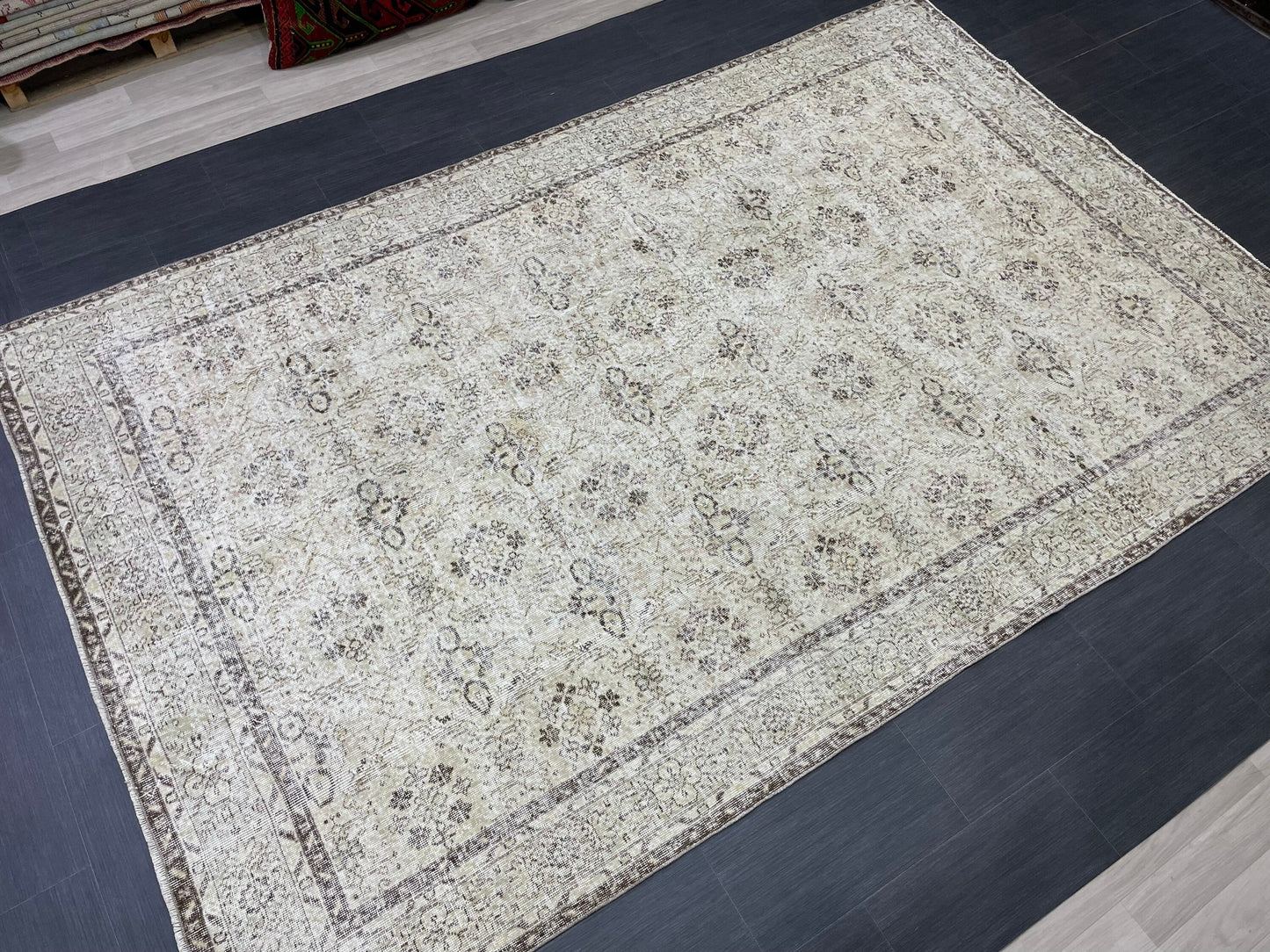 Hand Knotted Rug 6.7 x 10.5 TURKISH Rug Vintage Rug Oushak Rug Wool Distressed Rug Handmade Rugs Vintage Turkish Rug