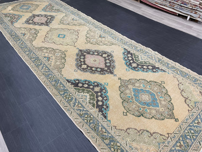 Vintage Hand Knotted Rug Vintage 4.8 x 13.8 Runner Oushak Runner Rug Turkish Runner Rug Vintage Runner Rug Star Kitchen Runner Natural Wool