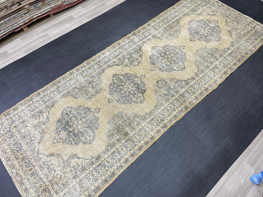 Vintage Hand Knotted Rug Vintage 5x13 Runner Oushak Runner Rug Turkish Runner Rug Vintage Runner Rug Star Kitchen Runner Natural Wool