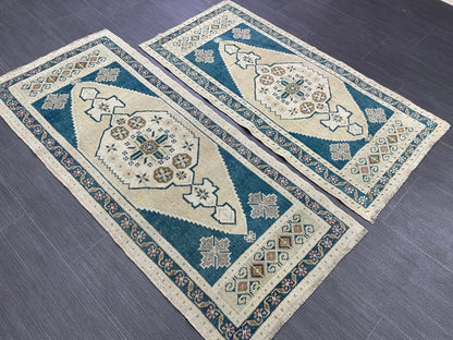 Coordinating Small Rug Turkish Rug 2 x 4.5 Mini Twin Small Area Rug Turkish Pair of Persian Hand Made Rug Matching Oriental Vintage Rug