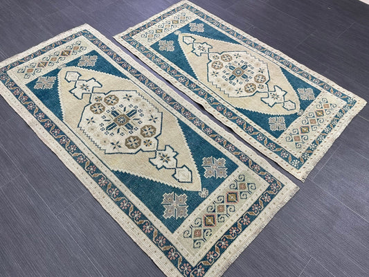 Coordinating Small Rug Turkish Rug 2 x 4.5 Mini Twin Small Area Rug Turkish Pair of Persian Hand Made Rug Matching Oriental Vintage Rug