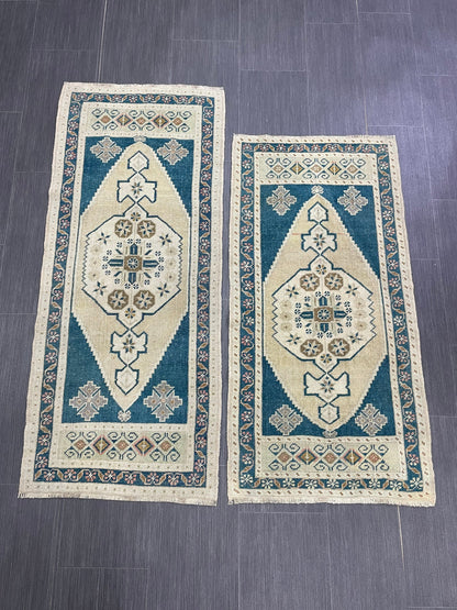 Coordinating Small Rug Turkish Rug 2 x 4.5 Mini Twin Small Area Rug Turkish Pair of Persian Hand Made Rug Matching Oriental Vintage Rug