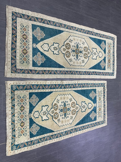 Coordinating Small Rug Turkish Rug 2 x 4.5 Mini Twin Small Area Rug Turkish Pair of Persian Hand Made Rug Matching Oriental Vintage Rug