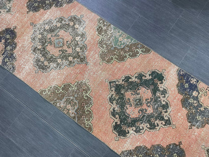 Vintage Runner Rug 2.7 x 12.3 Muted Hallway Runner Rug Kitchen Runner Rug Muted Wool Runner Rug Muted Oushak Rug Pretty Turkish Runner