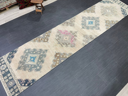 MUTED Oriental Runner Rug 3 x 12.6 Runner Antique TURKISH Runner Faded Vintage Runner Rug Muted Vintage XL Turkish Muted Runner Rug