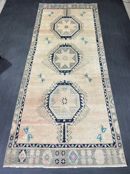 MUTED Turkish Runner Rug 4.5 x 11 Runner Antique Oushak Runner Faded Vintage Runner Rug Muted Vintage Turkish Muted Runner Rug