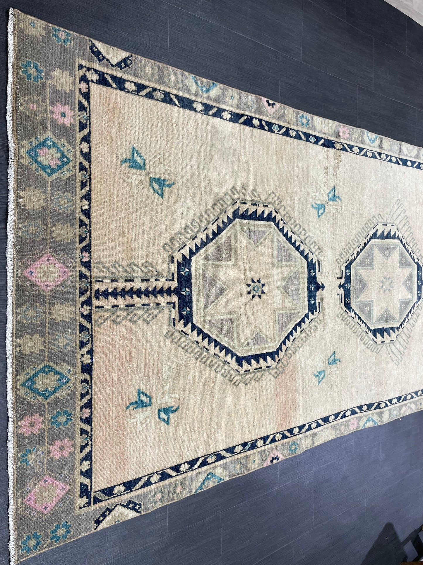 MUTED Turkish Runner Rug 4.5 x 11 Runner Antique Oushak Runner Faded Vintage Runner Rug Muted Vintage Turkish Muted Runner Rug