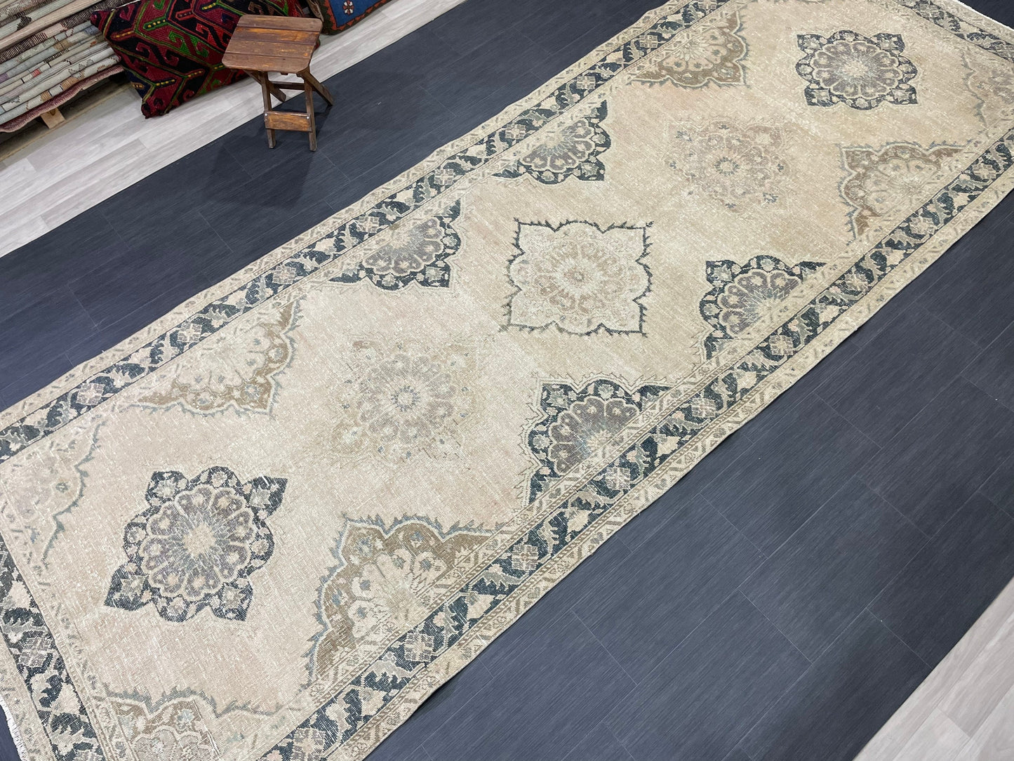 MUTED Turkish Runner Rug 5 x 13.5 Runner Antique Oushak Runner Faded Vintage Runner Rug Muted Vintage Muted Runner Rug Persian Runner