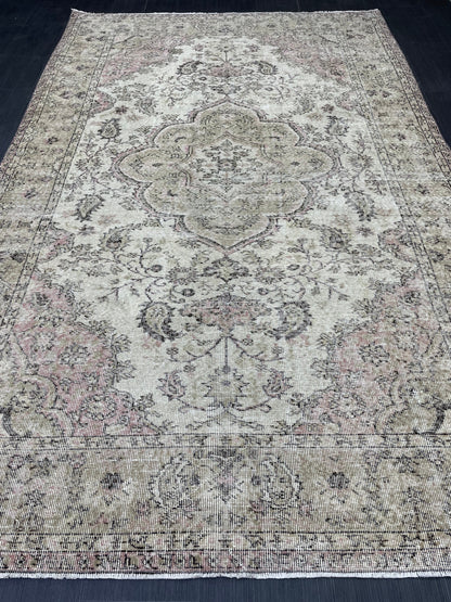 Large Handmade 6.2 x 9.7 RUG TURKISH Oushak Rug Vintage Hand Knotted Muted Rug Distressed Rug Persian Rugs Vintage Turkish Rug Oriental Rug