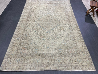 Handmade Oushak Rug Vintage 5.6 x 8.9 Rug Farmhouse Rug Wool Pile Rug Rustic Rug Wool Bohemian Rug Vintage Turkish Rug Natural Rug Muted Rug
