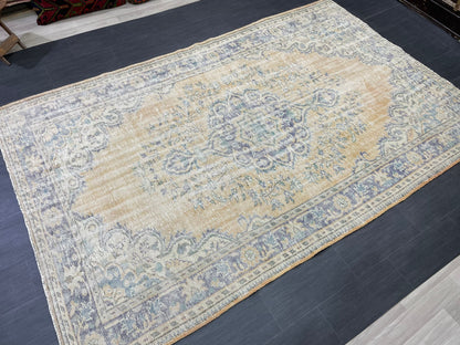 Large OUSHAK RUG TURKISH 6.3 x 10 Rug Vintage  Rug Wool Distressed Rug Handmade Rugs Turkish Rug Muted Oriental rug Hand Knotted Rug