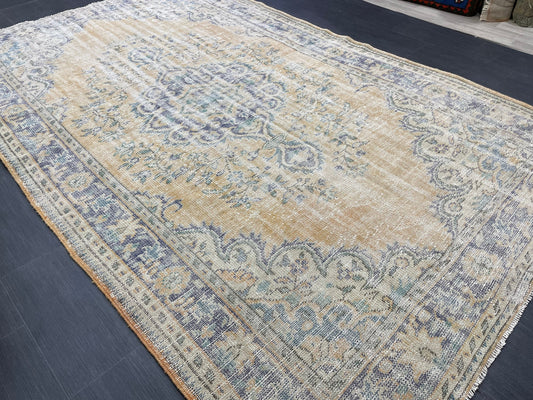 Large OUSHAK RUG TURKISH 6.3 x 10 Rug Vintage  Rug Wool Distressed Rug Handmade Rugs Turkish Rug Muted Oriental rug Hand Knotted Rug