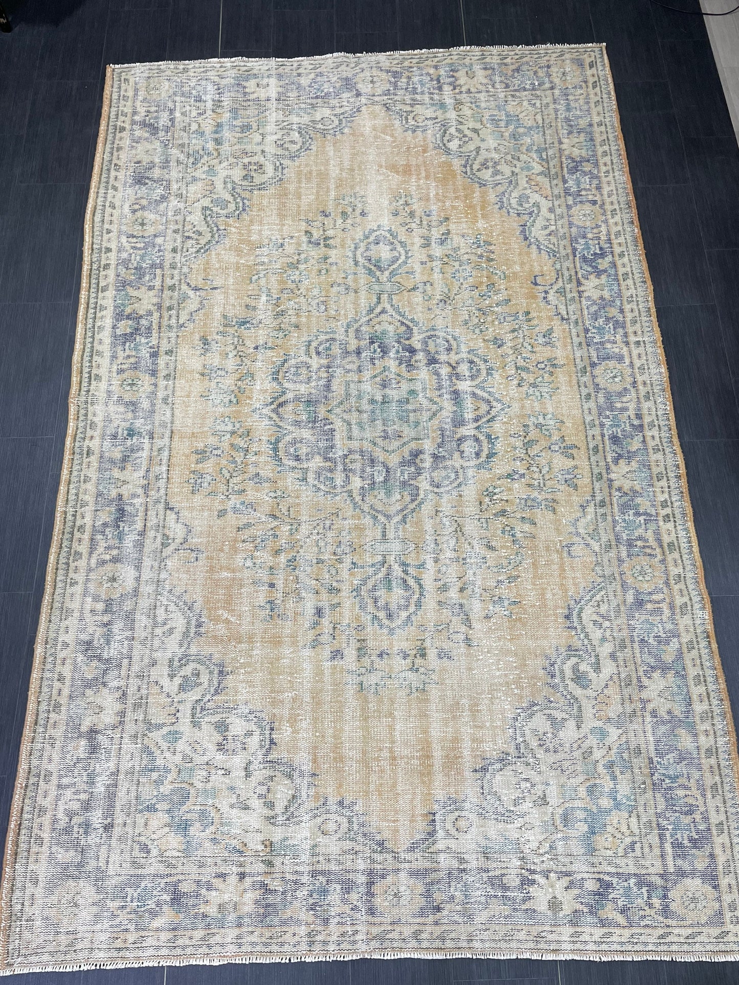 Large OUSHAK RUG TURKISH 6.3 x 10 Rug Vintage  Rug Wool Distressed Rug Handmade Rugs Turkish Rug Muted Oriental rug Hand Knotted Rug