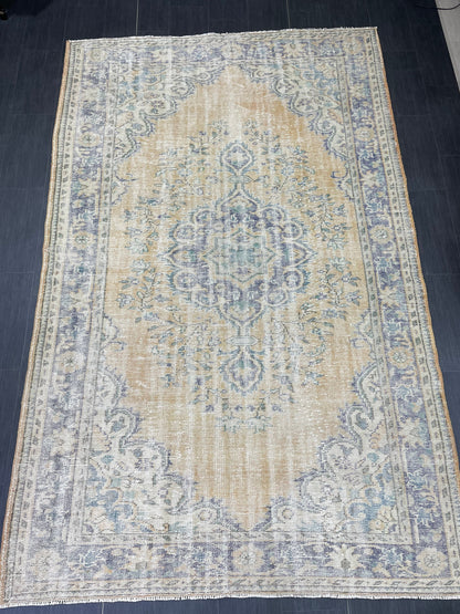 Large OUSHAK RUG TURKISH 6.3 x 10 Rug Vintage  Rug Wool Distressed Rug Handmade Rugs Turkish Rug Muted Oriental rug Hand Knotted Rug