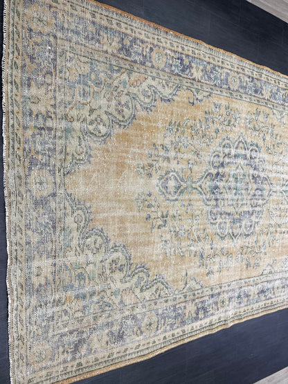 Large OUSHAK RUG TURKISH 6.3 x 10 Rug Vintage  Rug Wool Distressed Rug Handmade Rugs Turkish Rug Muted Oriental rug Hand Knotted Rug