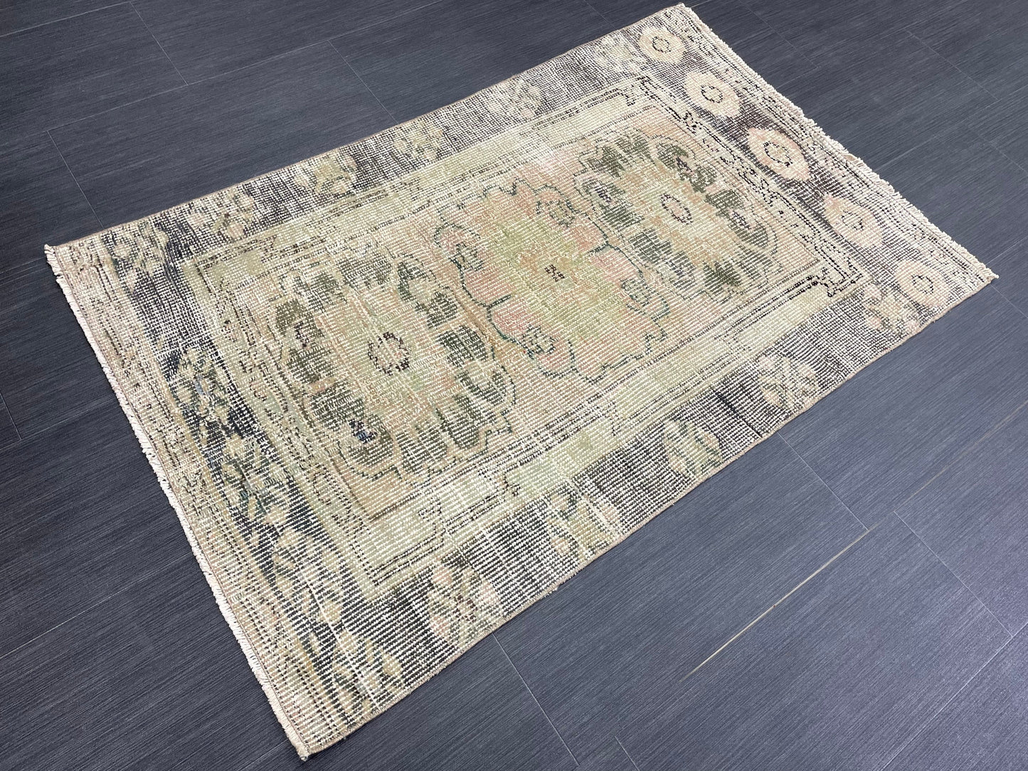 Bathroom Vintage Rug 2.6 x 4 Rug Oushak Rug, Wool Oriental Rug Handmade Rug Persian Rug, Vintage Turkish Rug Hand Knotted Wool Rug