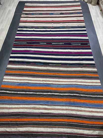 7.5 x 15.4  Vintage Flat woven Rug, Turkish Rug Handmade Flatweave Carpet , Stripped Flatweaving, Rustic Rug, Farmhouse Rug, Oushak Rug