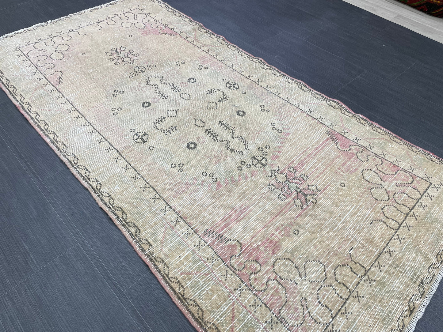 Soft Pink Vintage Turkish Rug 3.3 x 6.8 Vintage Persian Rug Muted Hand Knotted Rug Wool Oushak Rug Handmade Rugs Vintage Turkish