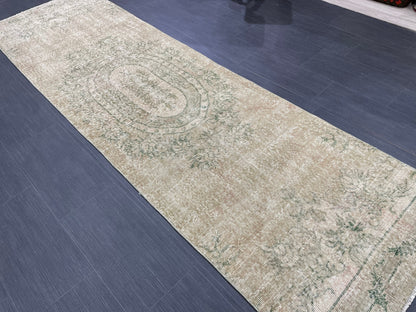 Oushak Runner Rug 2.7 x 9.4 Muted Turkish Runner Rug Green Vintage Neutral Runner Rug Hallway Natural Runner Kitchen Runner Rug Wool Runner
