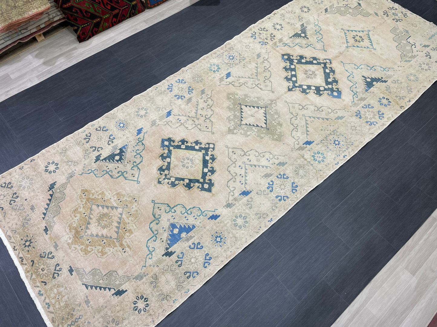 Muted Oushak Runner 5 x 13.3 Rug Turkish Runner Rug Faded Vintage Runner Rug Hallway Runner Rug Neutral Kitchen Runner Rug Wool Runner Rug