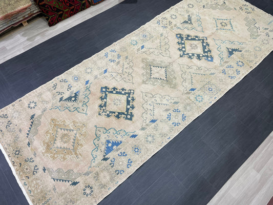 Muted Oushak Runner 5 x 13.3 Rug Turkish Runner Rug Faded Vintage Runner Rug Hallway Runner Rug Neutral Kitchen Runner Rug Wool Runner Rug