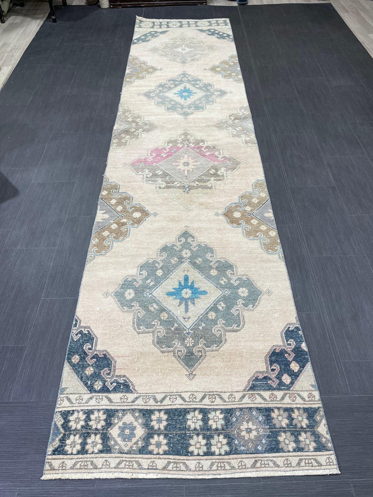 MUTED Oriental Runner Rug 3 x 12.6 Runner Antique TURKISH Runner Faded Vintage Runner Rug Muted Vintage XL Turkish Muted Runner Rug