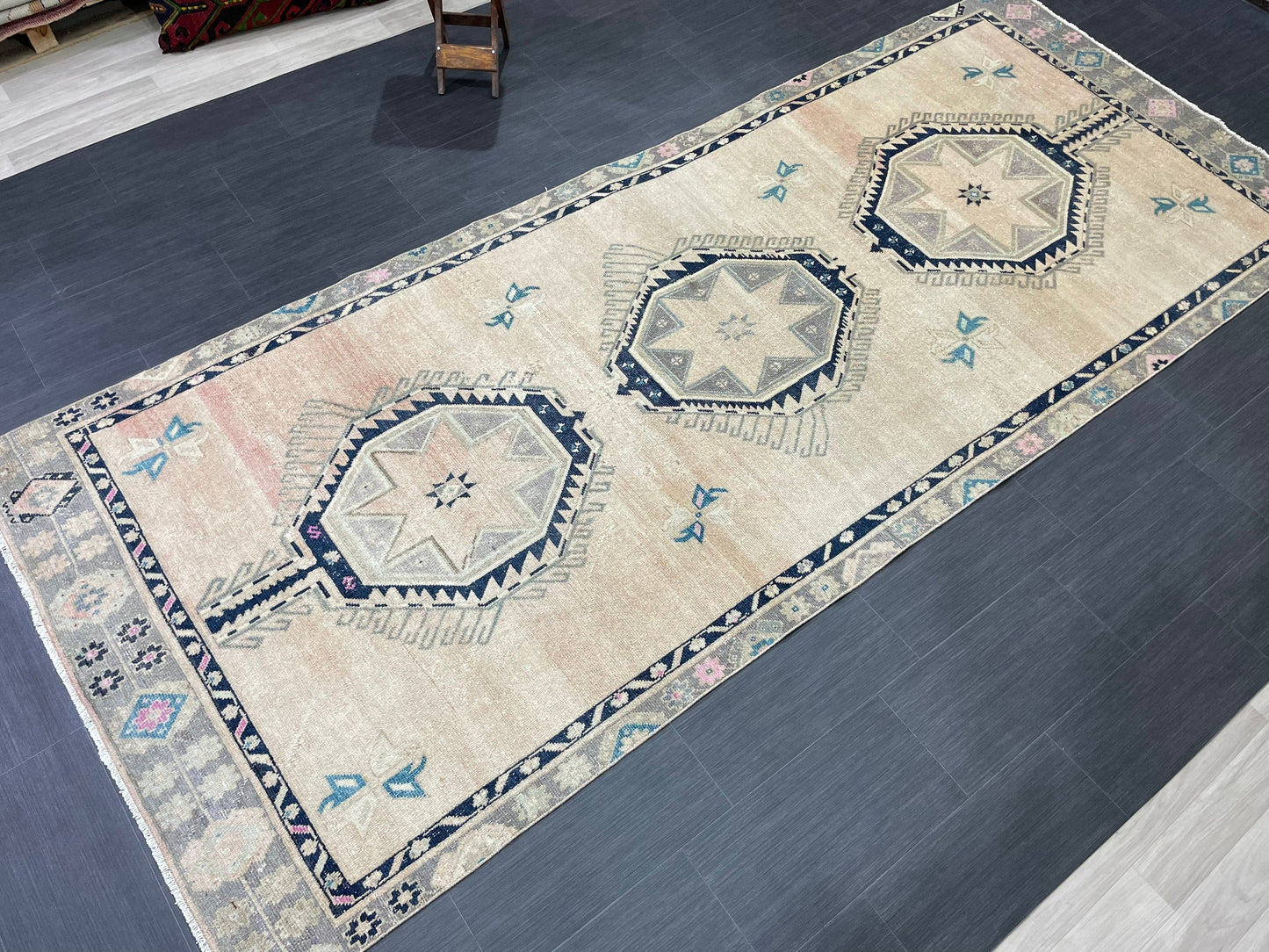 MUTED Turkish Runner Rug 4.5 x 11 Runner Antique Oushak Runner Faded Vintage Runner Rug Muted Vintage Turkish Muted Runner Rug