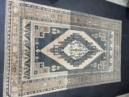 Vintage Rug 6.2 x 10.5 Authentic Turkish Oushak Rug Hand Knotted Rug Rustic Rug Handmade Wool Turkish Rug Persian Rug Oriental Green Rug