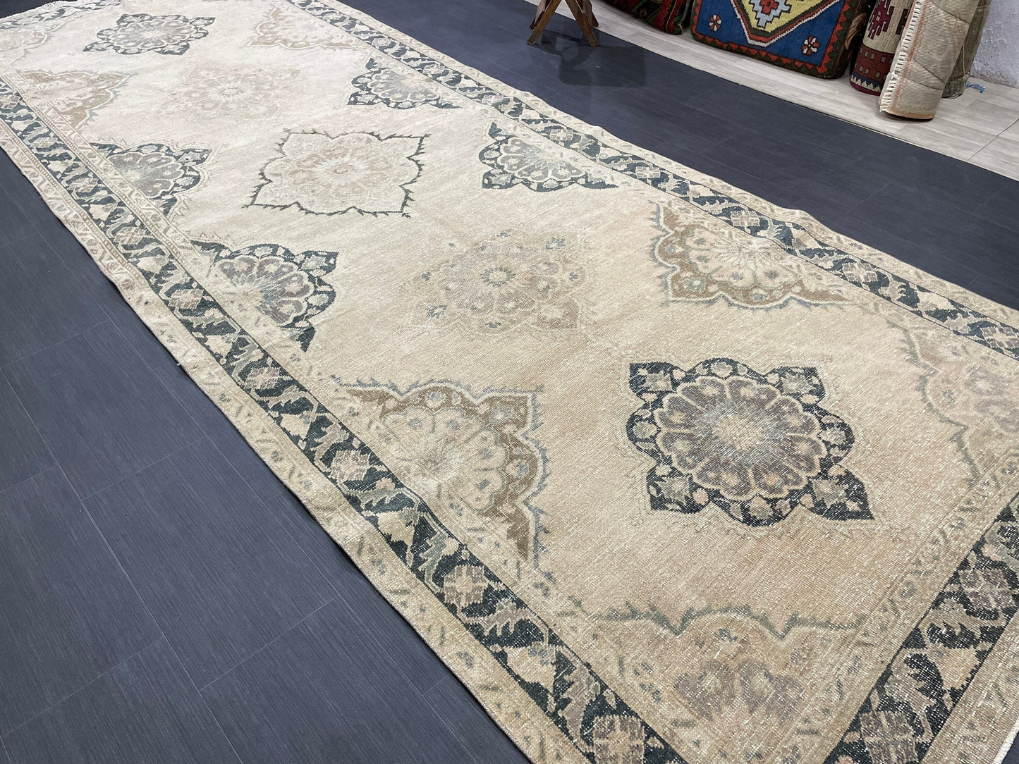 MUTED Turkish Runner Rug 5 x 13.5 Runner Antique Oushak Runner Faded Vintage Runner Rug Muted Vintage Muted Runner Rug Persian Runner