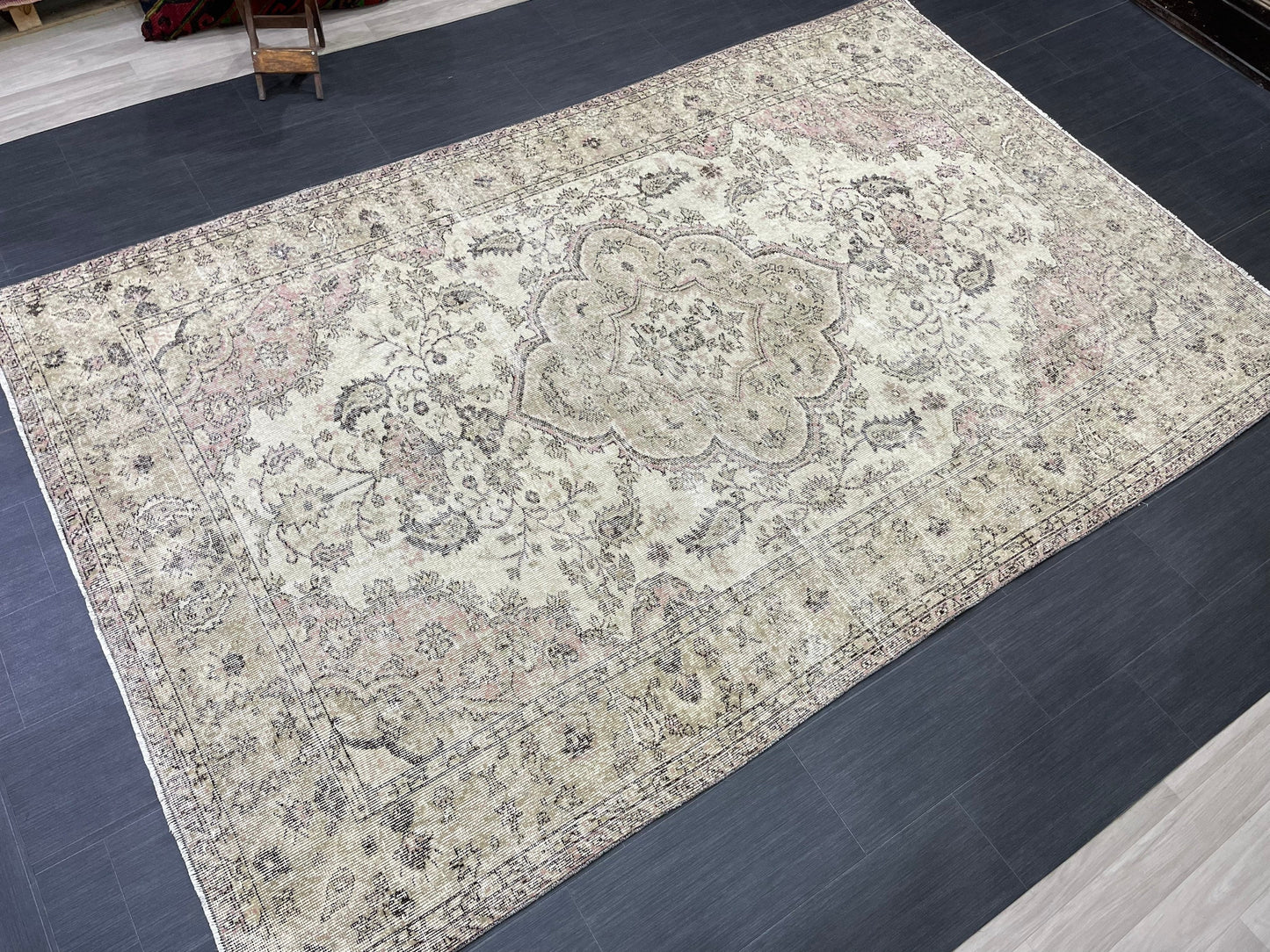 Large Handmade 6.2 x 9.7 RUG TURKISH Oushak Rug Vintage Hand Knotted Muted Rug Distressed Rug Persian Rugs Vintage Turkish Rug Oriental Rug