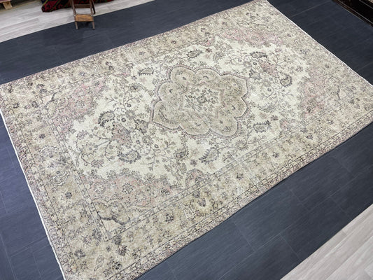 Large Handmade 6.2 x 9.7 RUG TURKISH Oushak Rug Vintage Hand Knotted Muted Rug Distressed Rug Persian Rugs Vintage Turkish Rug Oriental Rug