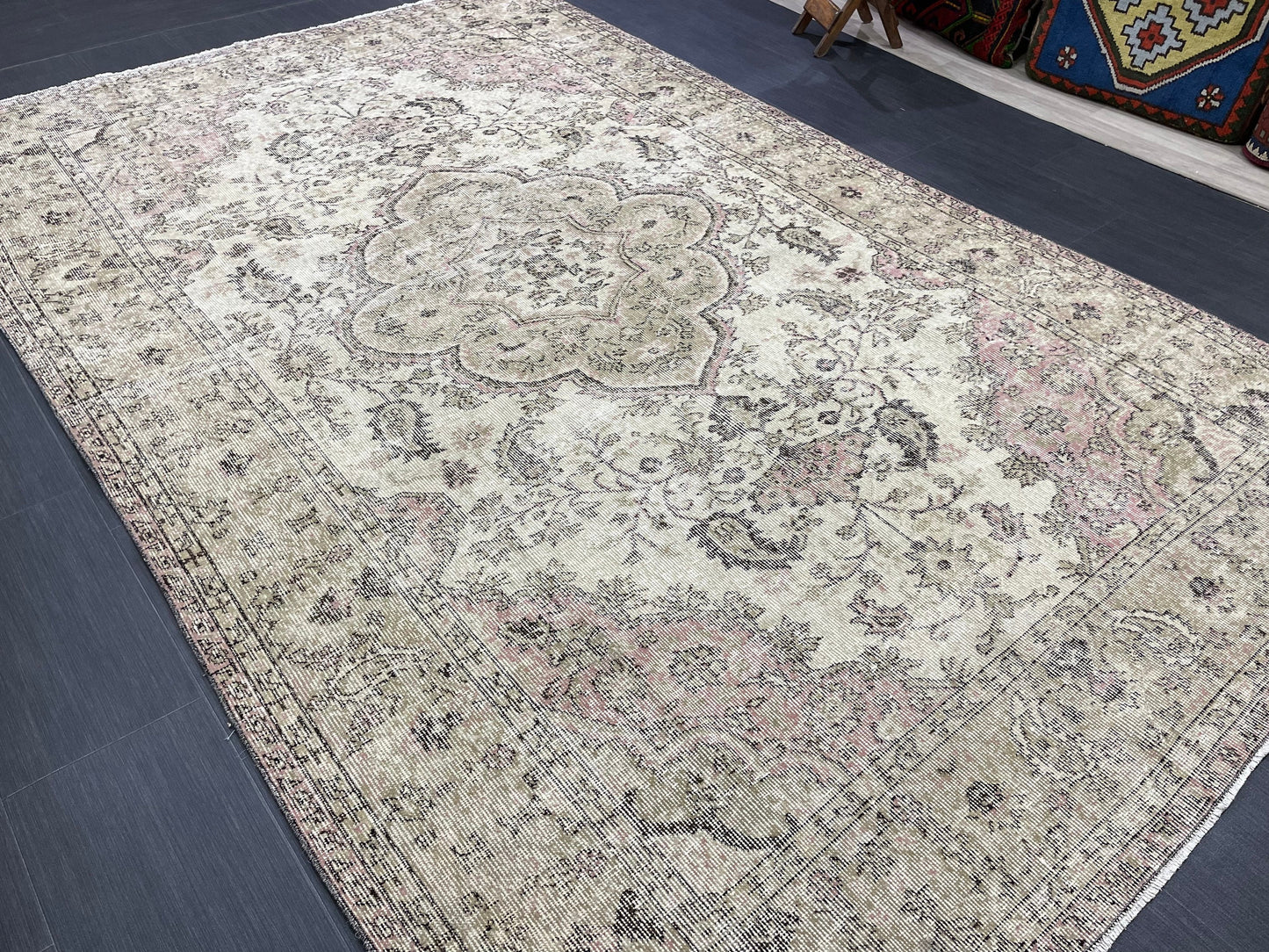 Large Handmade 6.2 x 9.7 RUG TURKISH Oushak Rug Vintage Hand Knotted Muted Rug Distressed Rug Persian Rugs Vintage Turkish Rug Oriental Rug